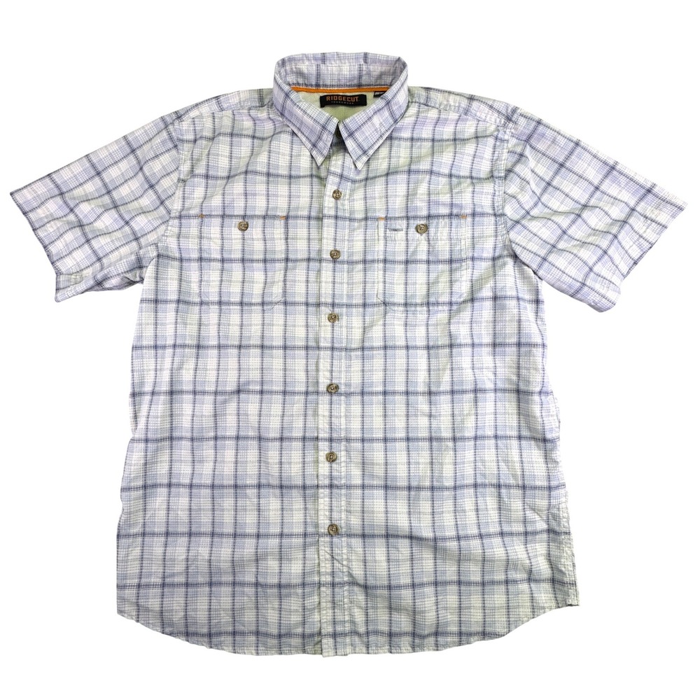 Ridgecut Toughwear Button Down Shirt Men's‎ Large Plaid Short Sleeve Blue White